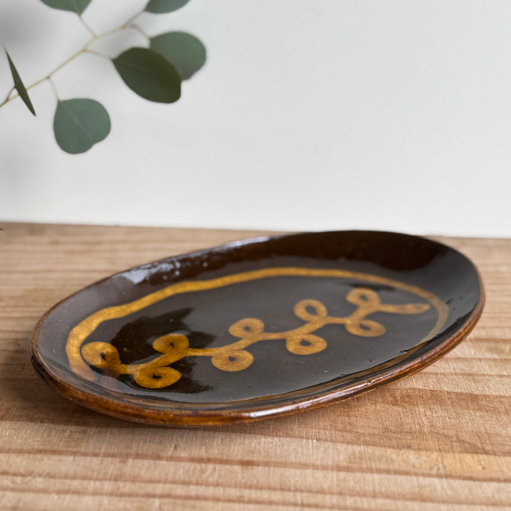 齊藤十郎/ スリップウェア楕円皿/b