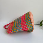 サイザルバッグ  カラフルストライプピンク８インチ