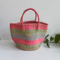サイザルバッグ  カラフルストライプピンク８インチ