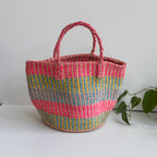 サイザルバッグ  カラフルストライプピンク８インチ