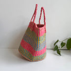 サイザルバッグ  カラフルストライプピンク８インチ