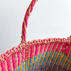 サイザルバッグ  カラフルストライプピンク８インチ