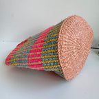 サイザルバッグ  カラフルストライプピンク８インチ
